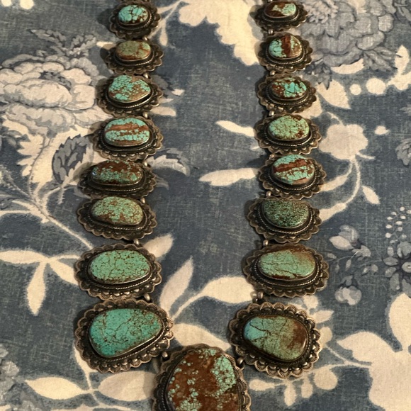 Turquoise #8 giant sterling silver signed statement necklace squash Rodeo NFR - Picture 4 of 16